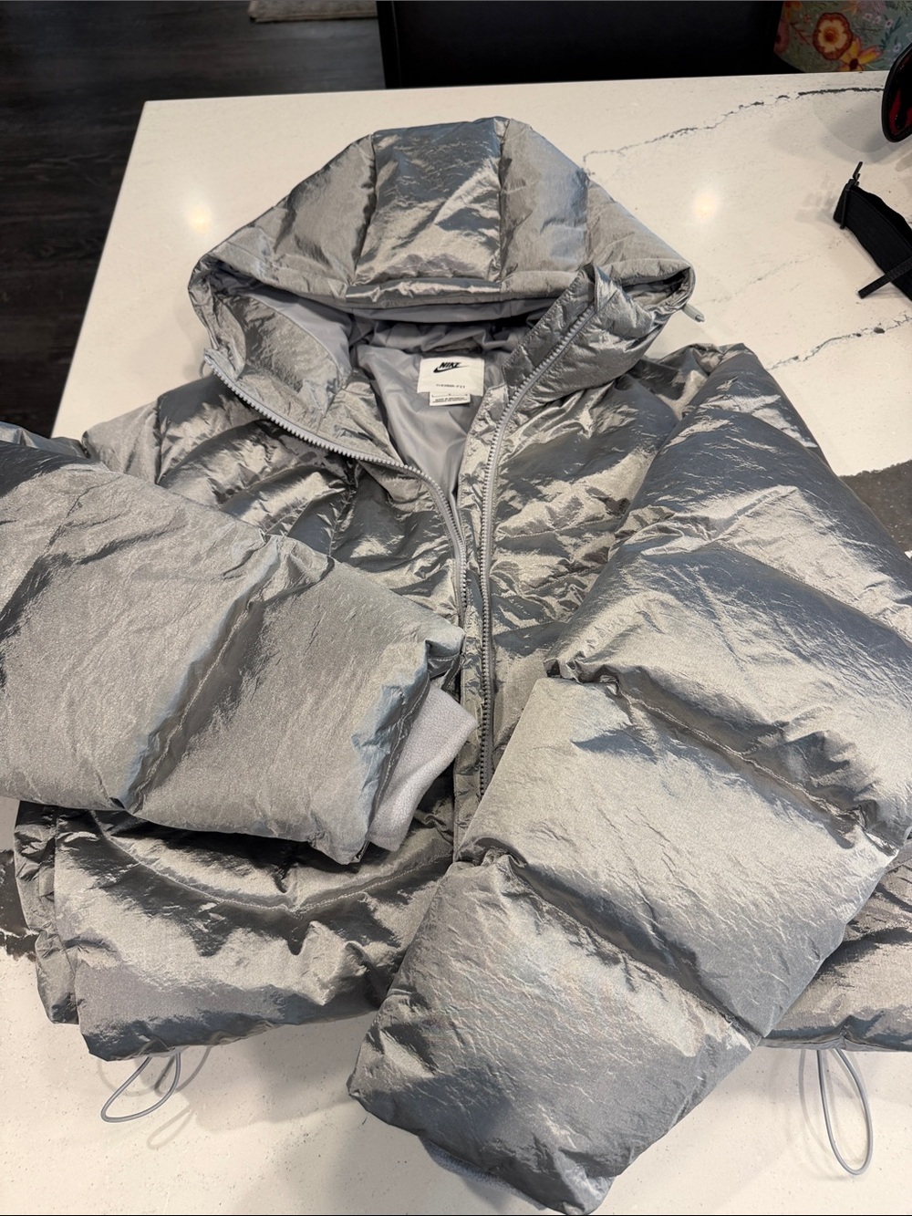 Nike Silver Hooded Puffer Jacket